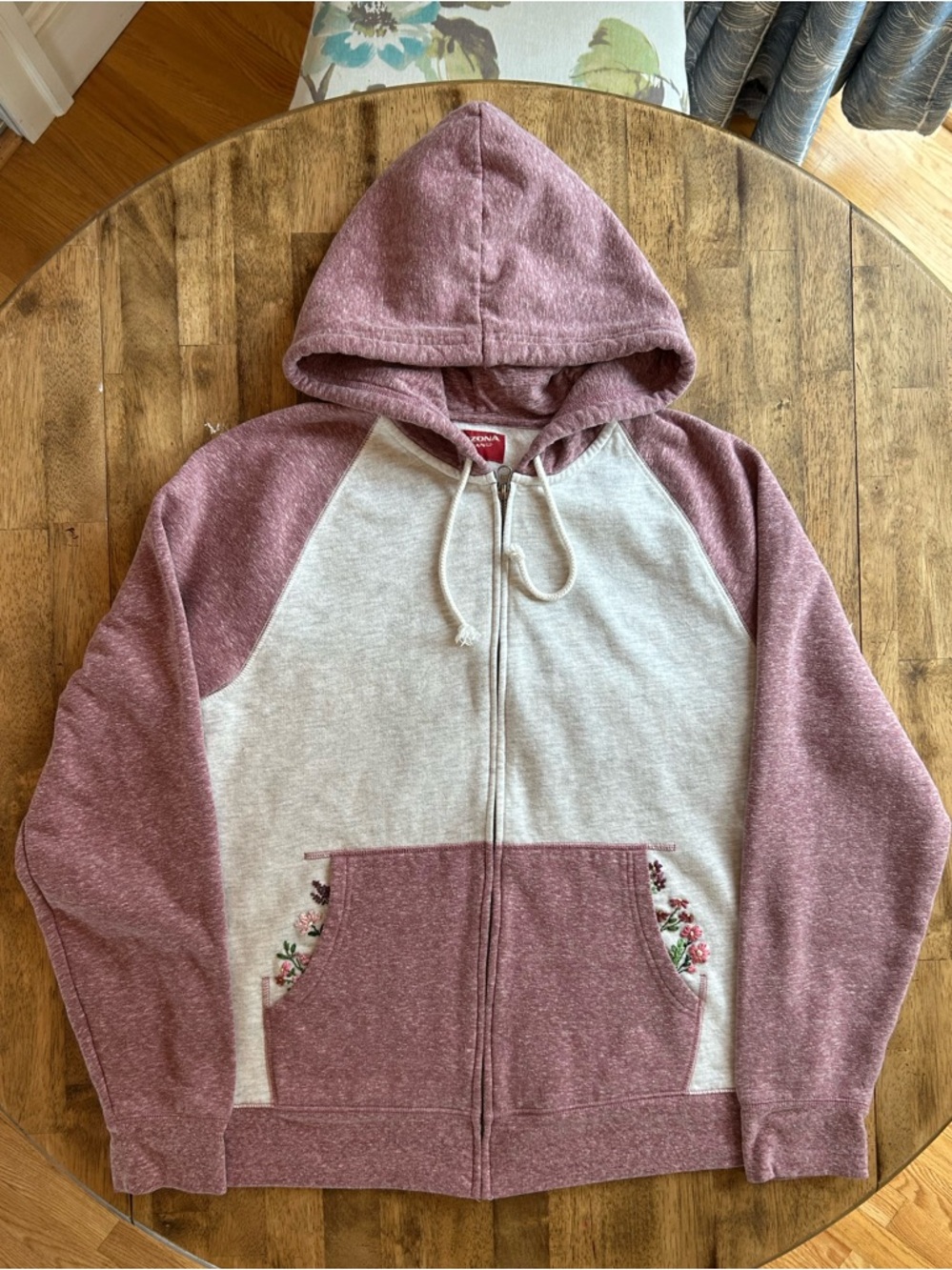 Zip Hoodie with Embroidered Floral Pocket Detail